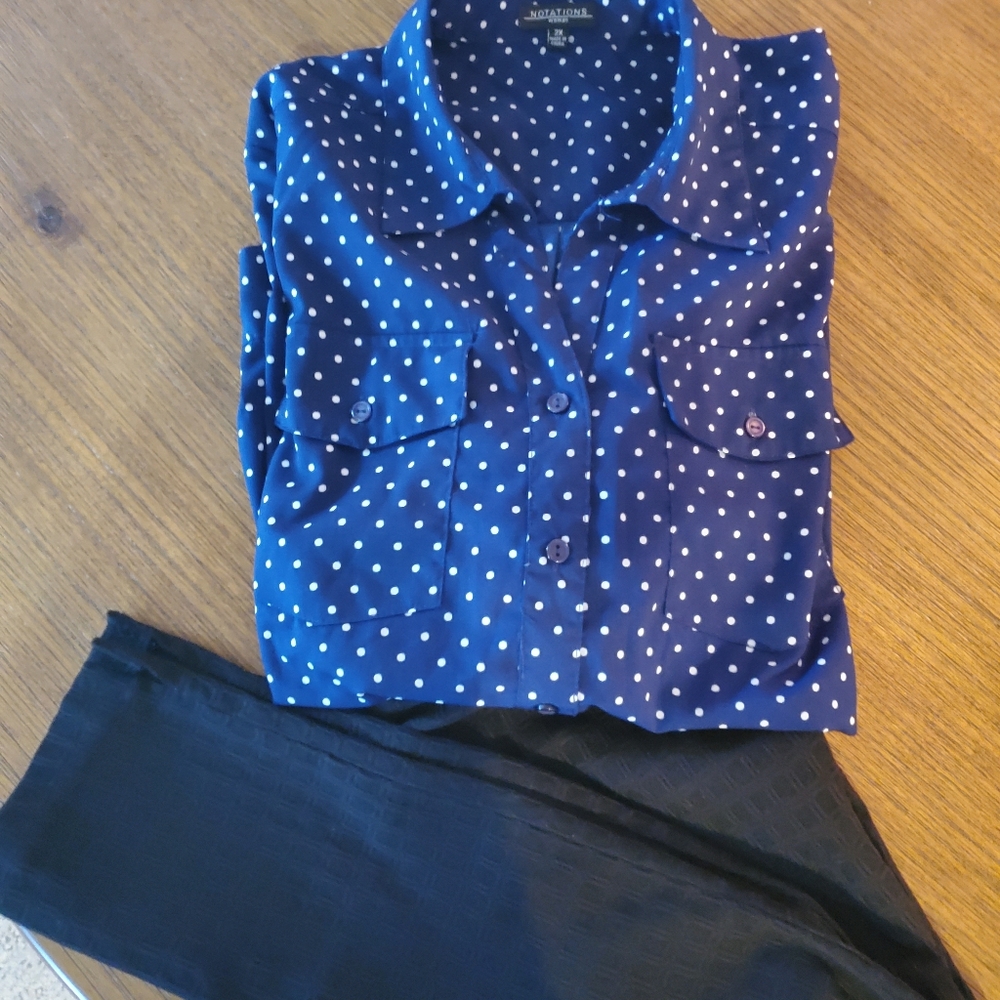 Notations Navy  Shirt with White Dots 2X - Picture 4 of 4